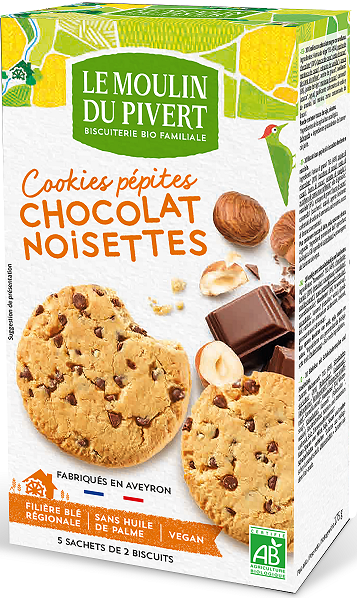 Ciastka z dropsami czekoladowymi i orzechami laskowymi 175 g - Le Moulin Du Pivert (EKO)