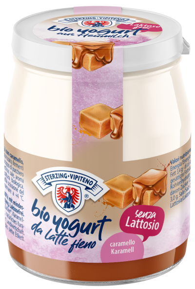 Jogurt karmelowy z mleka siennego o obniżonej zawartości laktozy bezglutenowy 150 g - Sterzing-Vipiteno (EKO)